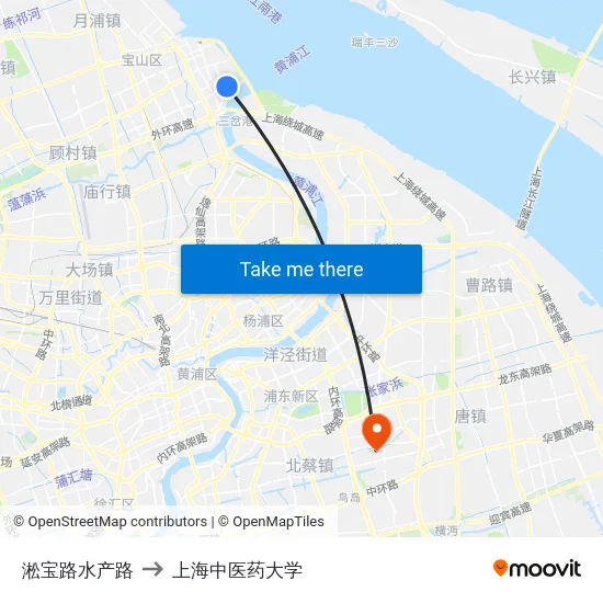 淞宝路水产路 to 上海中医药大学 map