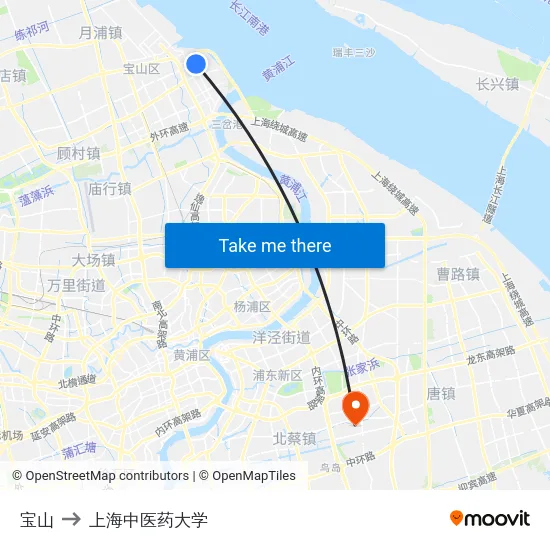 宝山 to 上海中医药大学 map