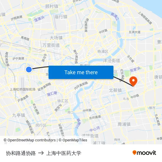 协和路通协路 to 上海中医药大学 map