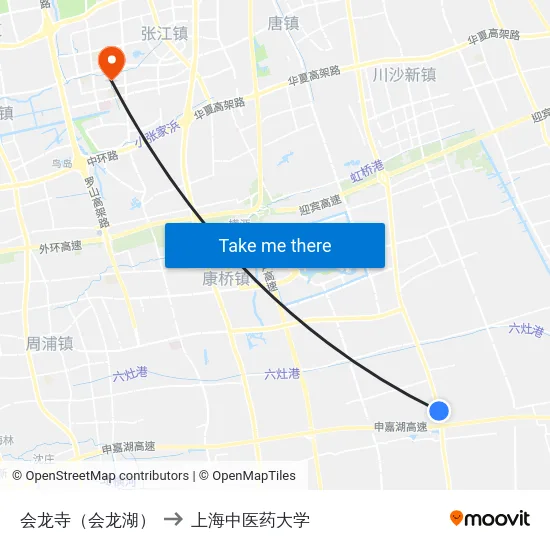 会龙寺（会龙湖） to 上海中医药大学 map