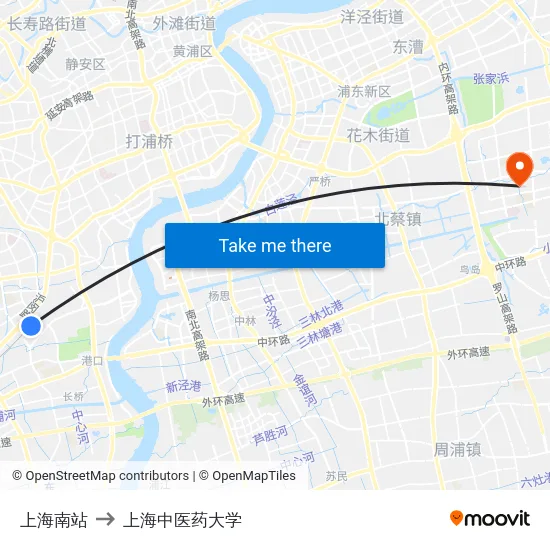 上海南站 to 上海中医药大学 map
