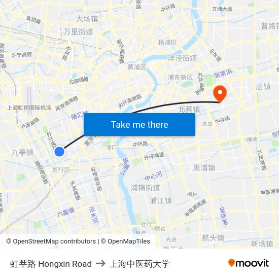 虹莘路 Hongxin Road to 上海中医药大学 map