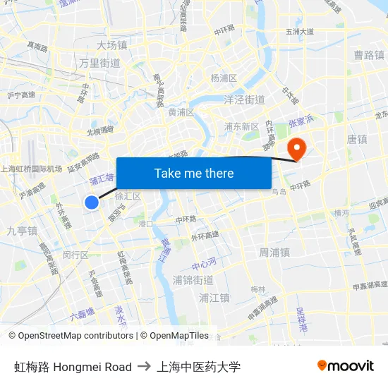 虹梅路 Hongmei Road to 上海中医药大学 map