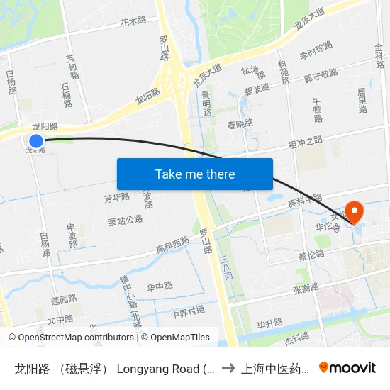 龙阳路 （磁悬浮） Longyang Road (Maglev) to 上海中医药大学 map