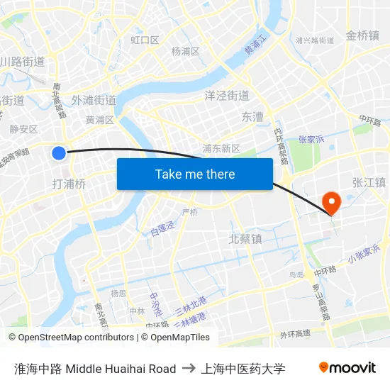 淮海中路 Middle Huaihai Road to 上海中医药大学 map