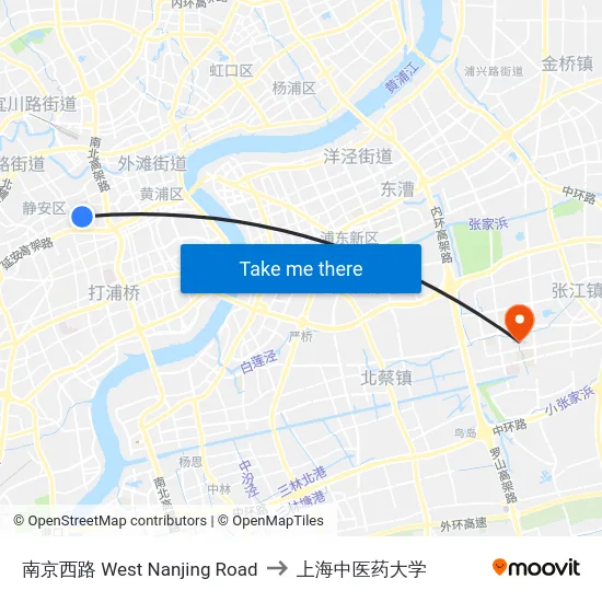 南京西路  West Nanjing Road to 上海中医药大学 map
