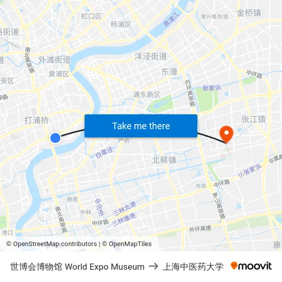 世博会博物馆 World Expo Museum to 上海中医药大学 map