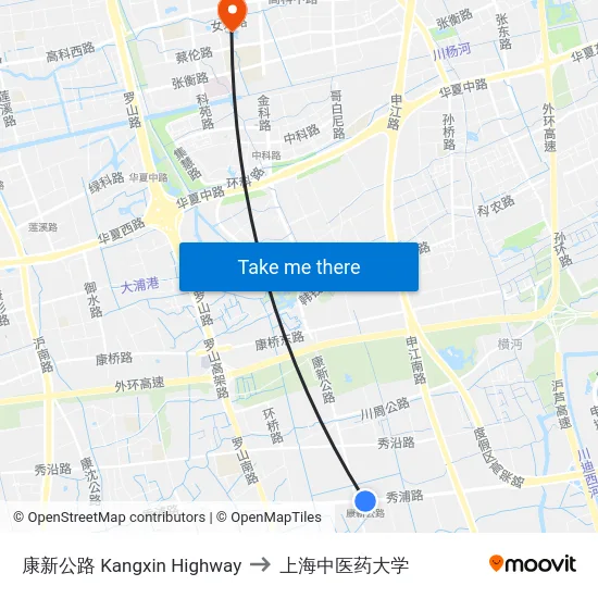 康新公路 Kangxin Highway to 上海中医药大学 map