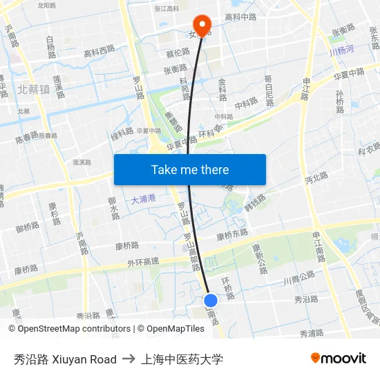 秀沿路 Xiuyan Road to 上海中医药大学 map