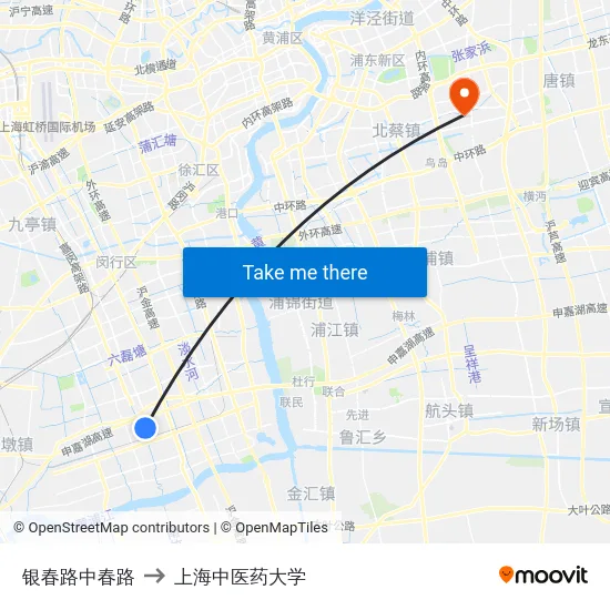 银春路中春路 to 上海中医药大学 map