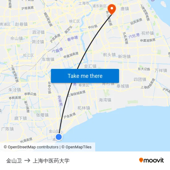 金山卫 to 上海中医药大学 map