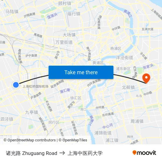诸光路 Zhuguang Road to 上海中医药大学 map