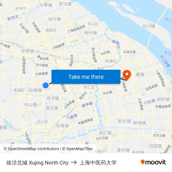 徐泾北城 Xujing North City to 上海中医药大学 map