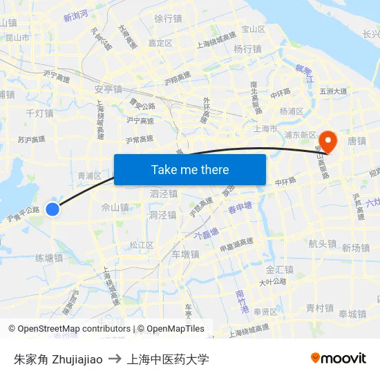 朱家角 Zhujiajiao to 上海中医药大学 map