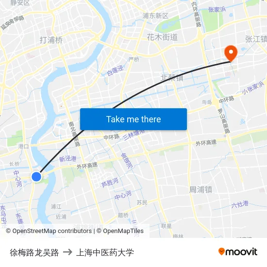 徐梅路龙吴路 to 上海中医药大学 map