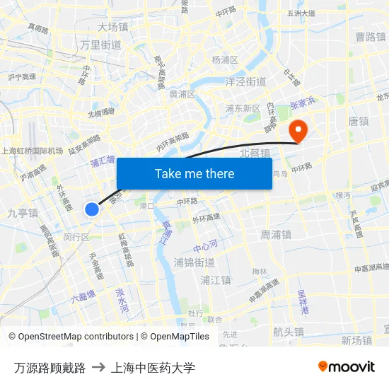 万源路顾戴路 to 上海中医药大学 map