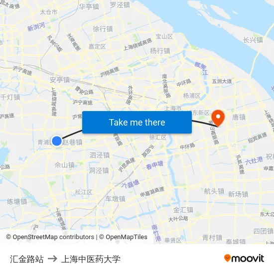 汇金路站 to 上海中医药大学 map