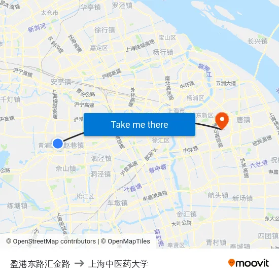 盈港东路汇金路 to 上海中医药大学 map