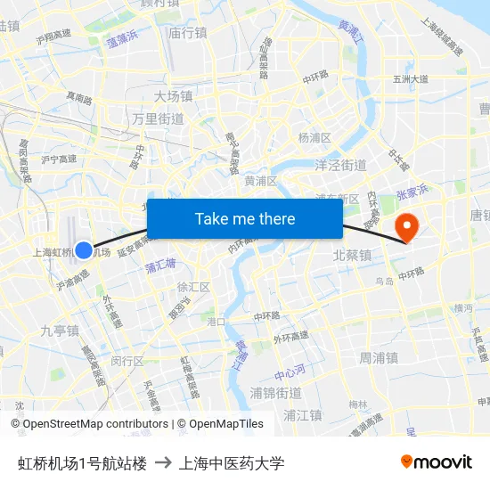虹桥机场1号航站楼 to 上海中医药大学 map
