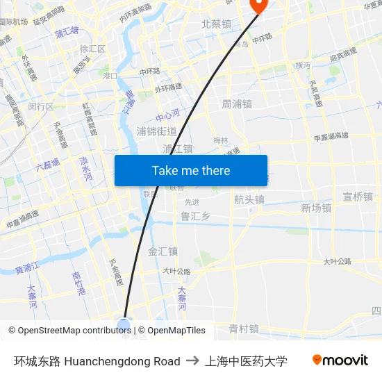 环城东路 Huanchengdong Road to 上海中医药大学 map