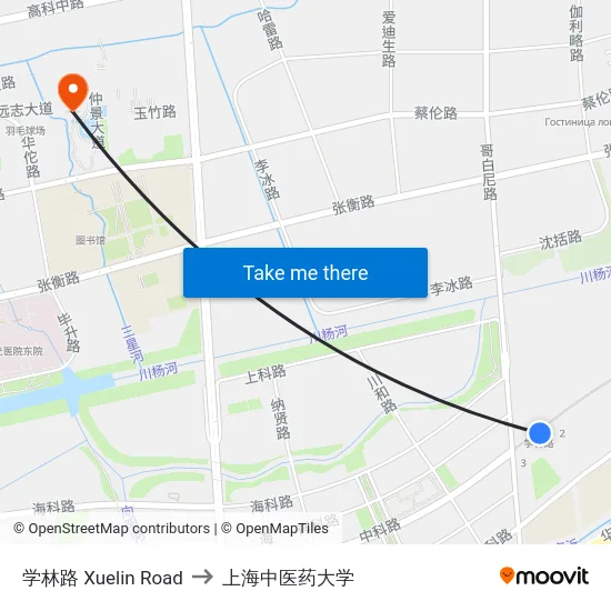 学林路 Xuelin Road to 上海中医药大学 map