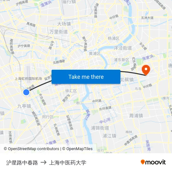 沪星路中春路 to 上海中医药大学 map