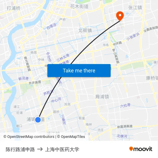 陈行路浦申路 to 上海中医药大学 map