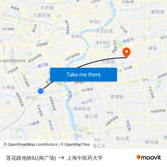 莲花路地铁站(南广场) to 上海中医药大学 map