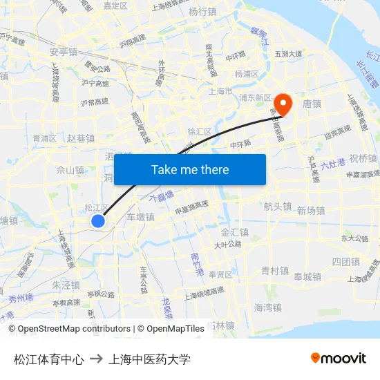 松江体育中心 to 上海中医药大学 map