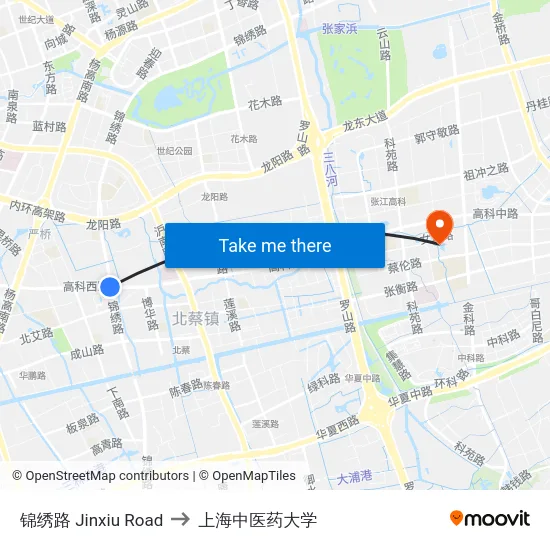 锦绣路 Jinxiu Road to 上海中医药大学 map