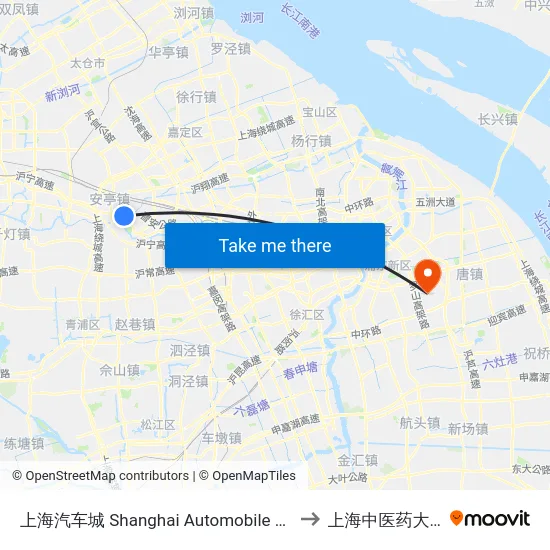 上海汽车城 Shanghai Automobile City to 上海中医药大学 map