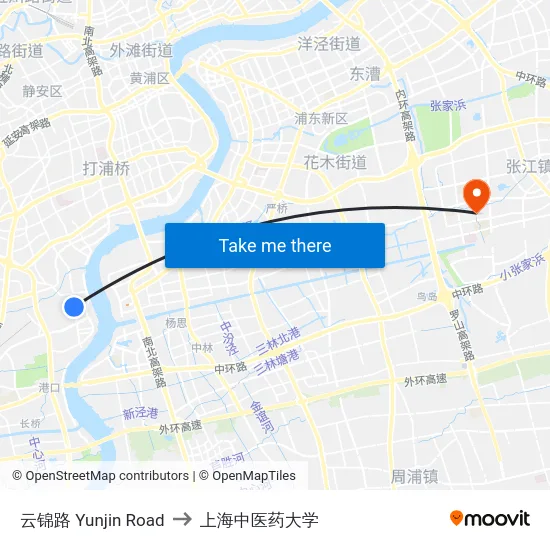 云锦路 Yunjin Road to 上海中医药大学 map