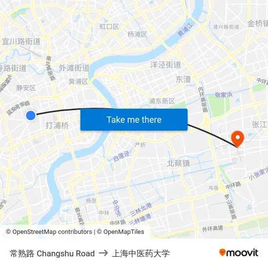 常熟路 Changshu Road to 上海中医药大学 map
