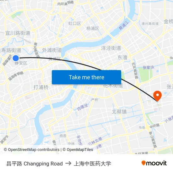 昌平路 Changping Road to 上海中医药大学 map