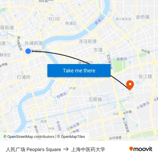 人民广场 People's Square to 上海中医药大学 map