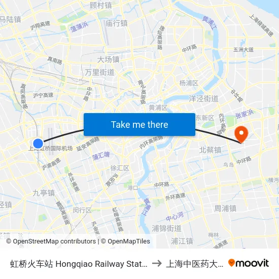 虹桥火车站 Hongqiao Railway Station to 上海中医药大学 map