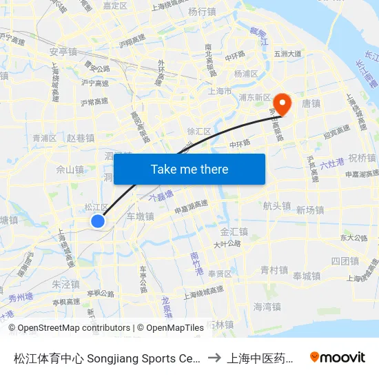 松江体育中心 Songjiang Sports Center to 上海中医药大学 map
