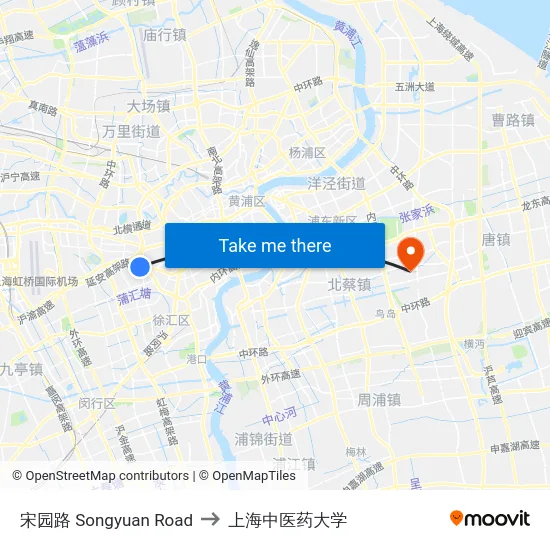 宋园路 Songyuan Road to 上海中医药大学 map