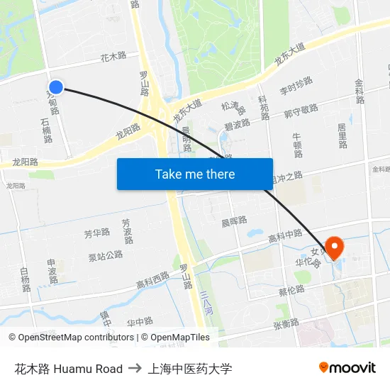 花木路 Huamu Road to 上海中医药大学 map