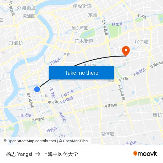 杨思 Yangsi to 上海中医药大学 map