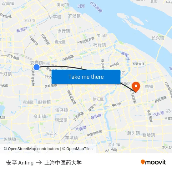 安亭 Anting to 上海中医药大学 map