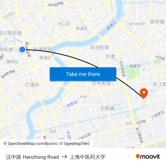 汉中路 Hanzhong Road to 上海中医药大学 map