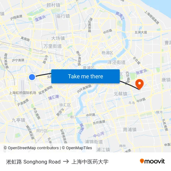 淞虹路 Songhong Road to 上海中医药大学 map