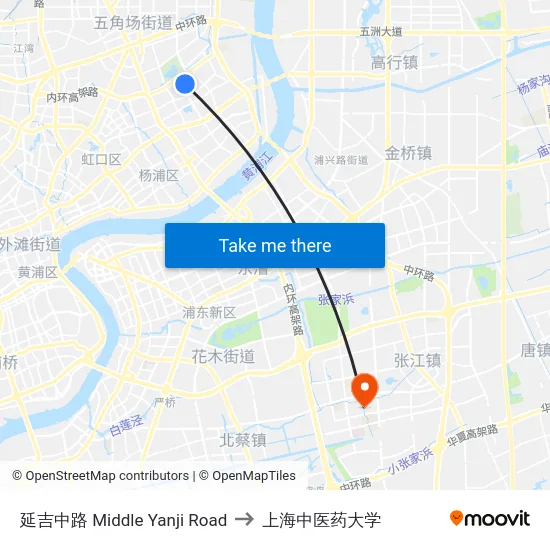 延吉中路 Middle Yanji Road to 上海中医药大学 map