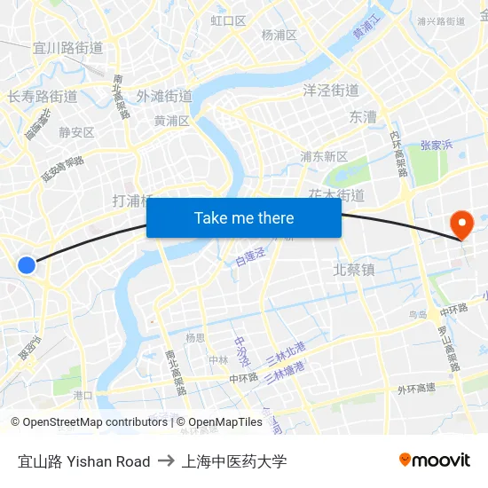 宜山路 Yishan Road to 上海中医药大学 map