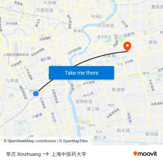 莘庄 Xinzhuang to 上海中医药大学 map
