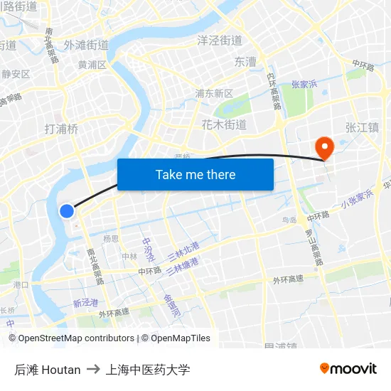 后滩 Houtan to 上海中医药大学 map