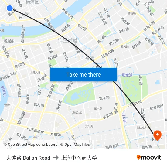 大连路 Dalian Road to 上海中医药大学 map