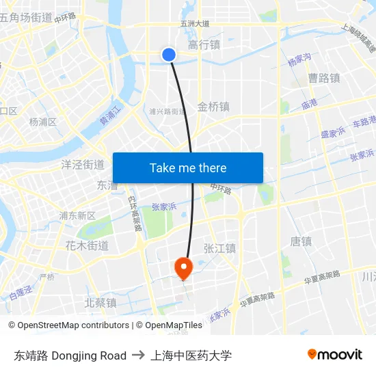 东靖路 Dongjing Road to 上海中医药大学 map