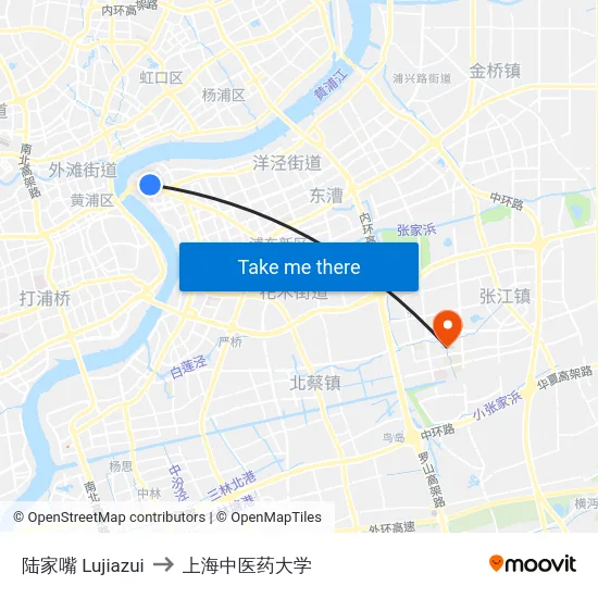 陆家嘴 Lujiazui to 上海中医药大学 map